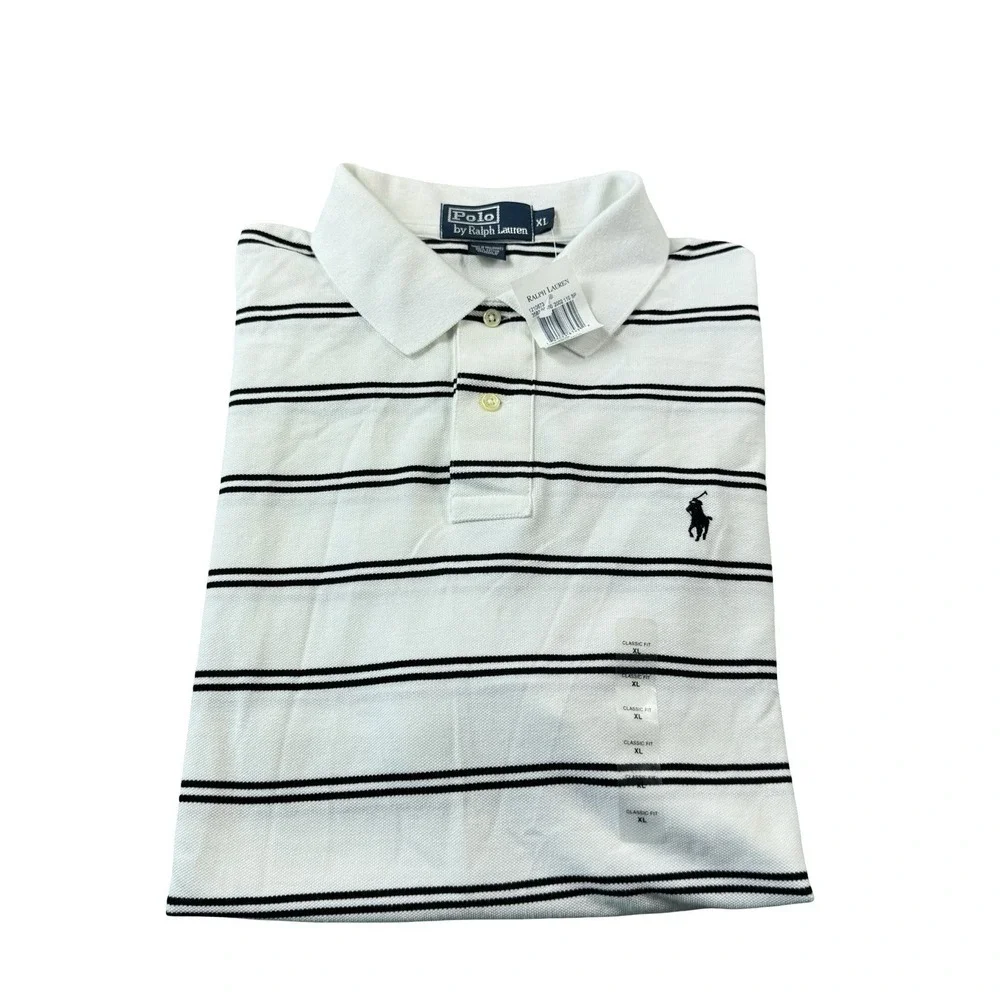 Polo Ralph Lauren VTG White Black Striped Cotton S/S Mens Polo Shirt Size XL NWT